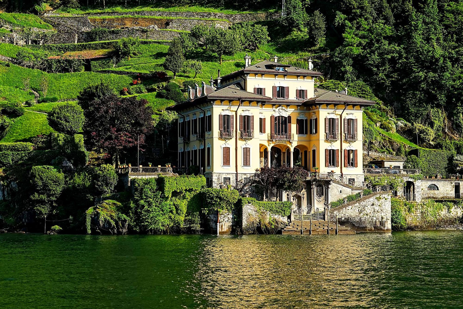 italy, Lake, Como, Villa, House, Slope Wallpaper