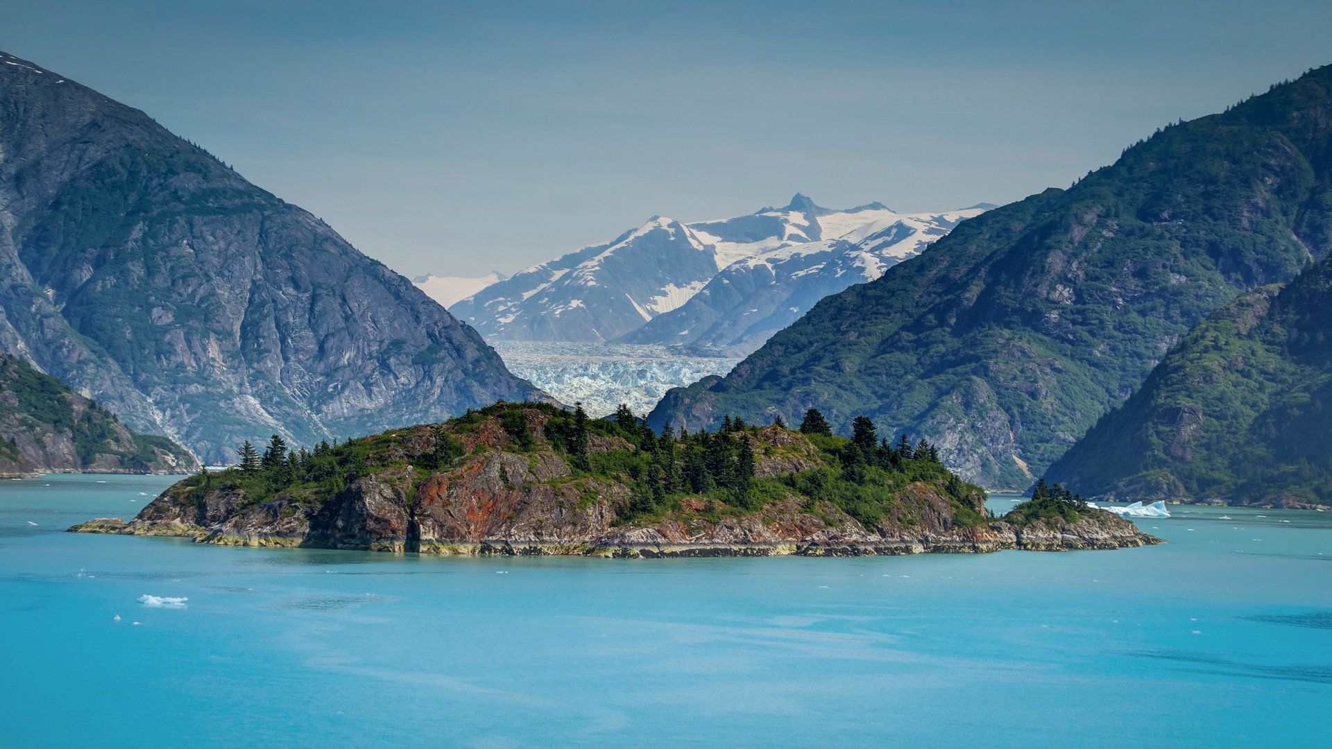 sky, Mountains, Lake, Island Wallpaper