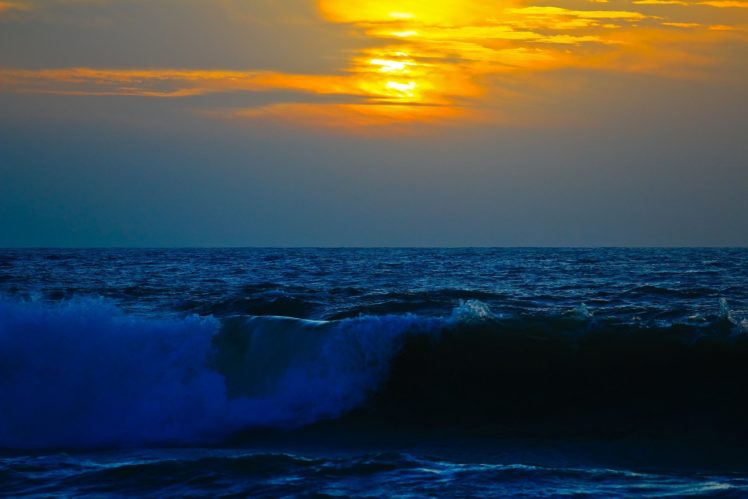 sky, Clouds, Sunset, Sea, Waves, Storm HD Wallpaper Desktop Background