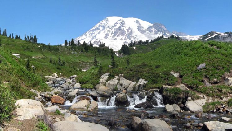 park, Mountain, Usa, Stones, Landscape, Rainier, Washington, Creek HD Wallpaper Desktop Background