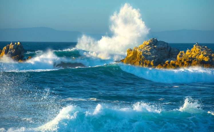 mountains, Sea, Storm, Stones, Rocks, Waves, Splashes HD Wallpaper Desktop Background