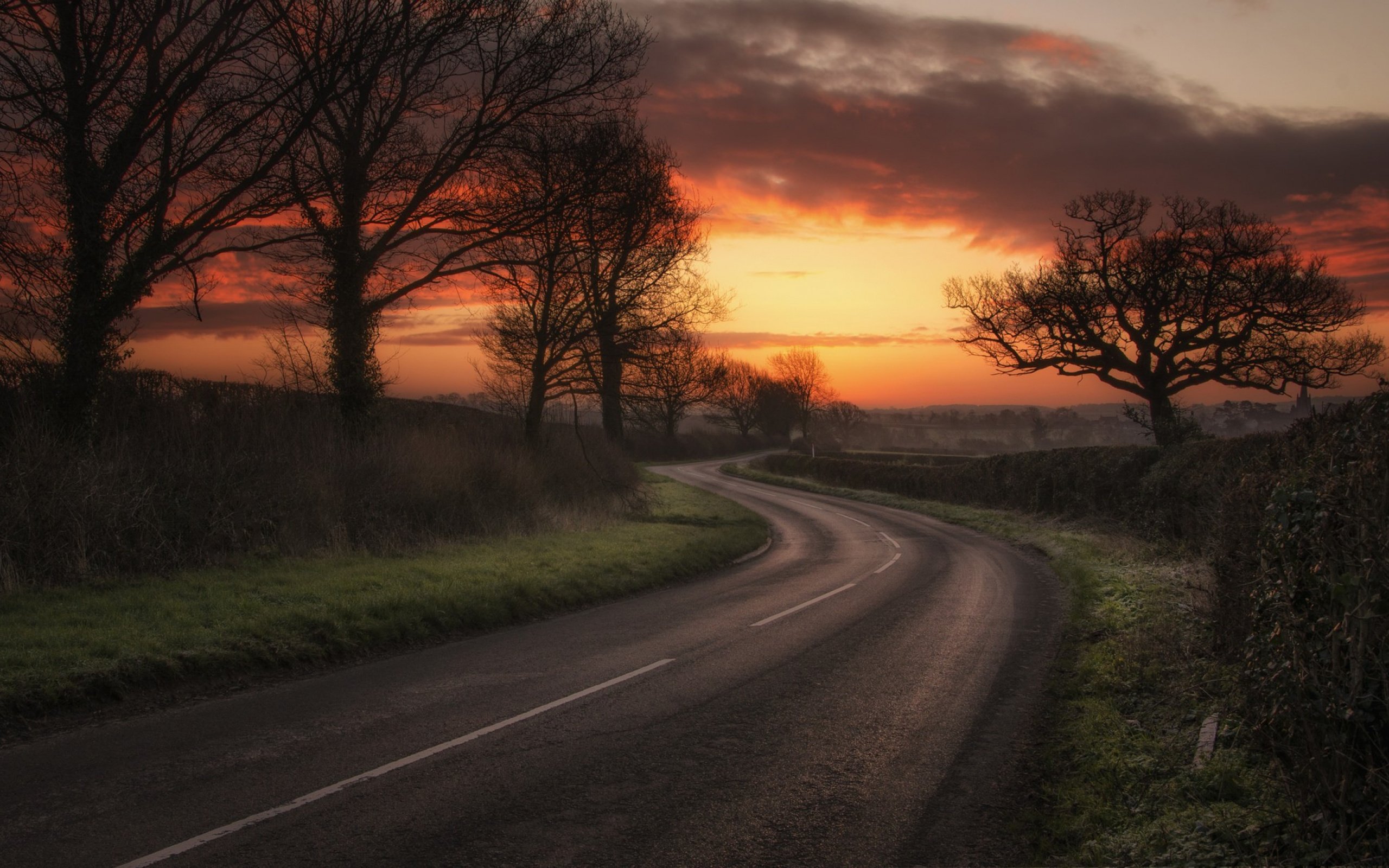 road, Sunset Wallpaper