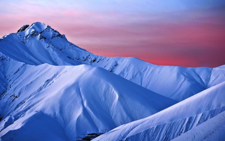 mountains, Winter, Sunset HD Wallpaper Desktop Background