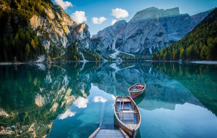 lake, Deck, Boat, Mountains, Mirror, Reflection HD Wallpaper Desktop Background