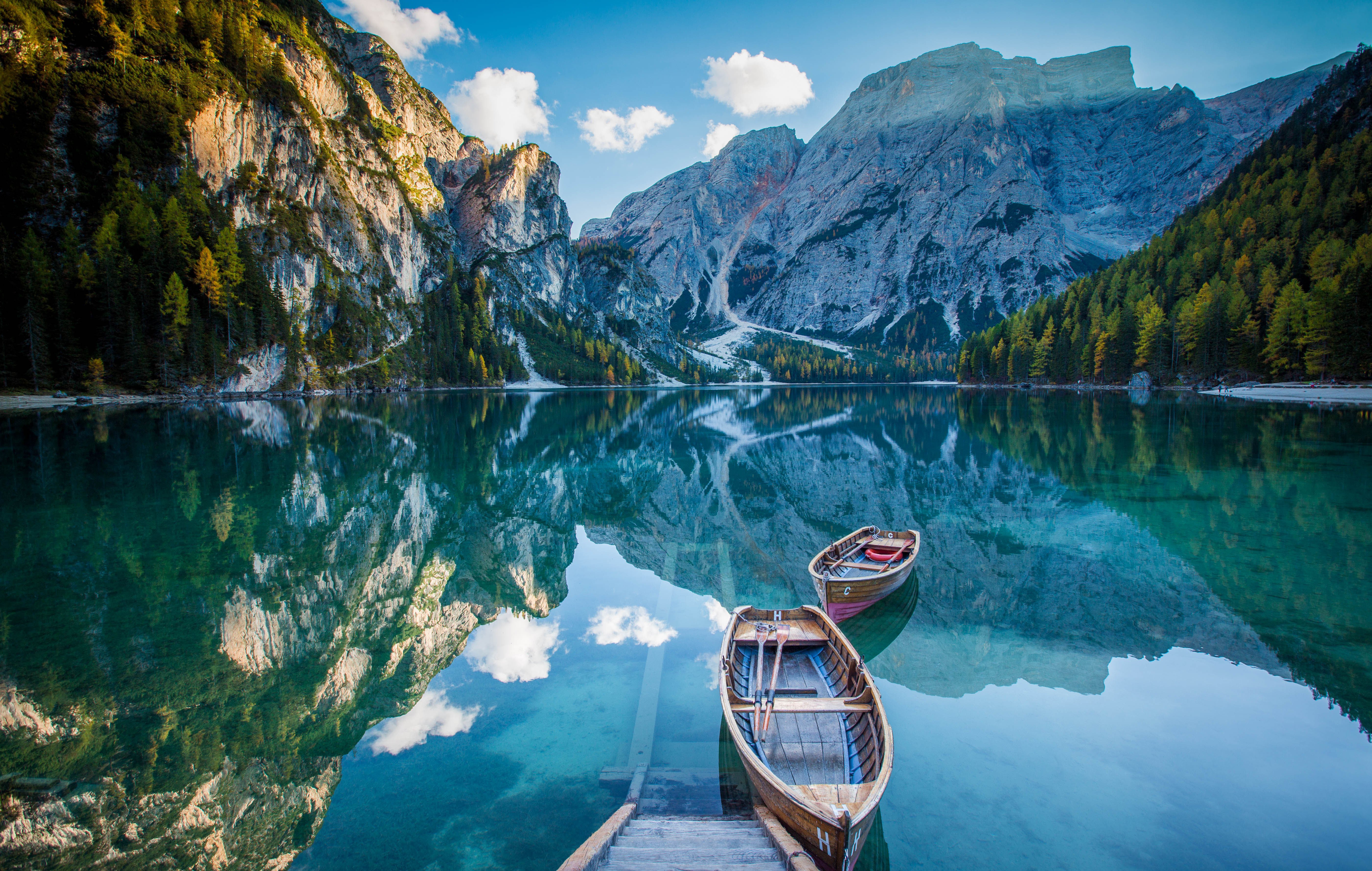lake, Deck, Boat, Mountains, Mirror, Reflection Wallpaper