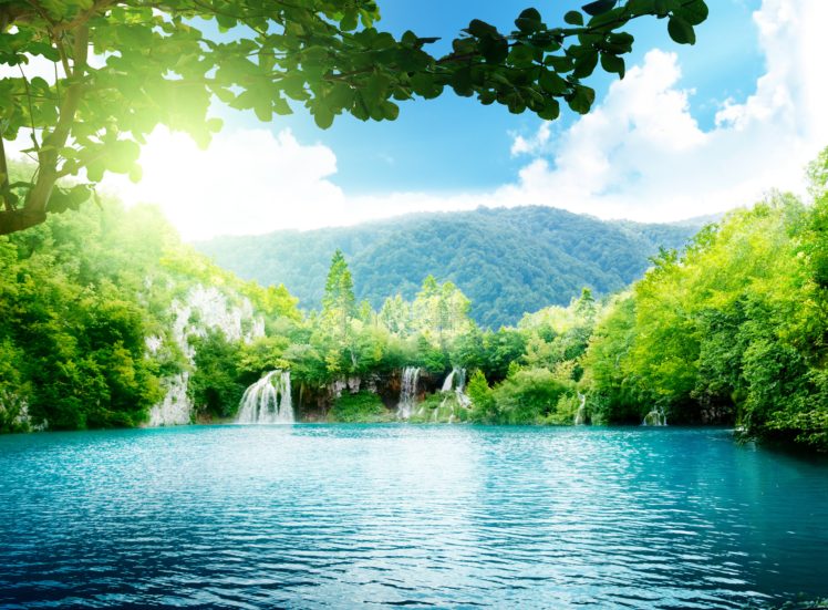 mountains, Trees, Waterfalls HD Wallpaper Desktop Background