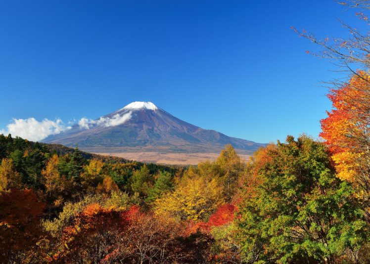 japan, Mount, Fuji, Sky, Trees, Leaves, Autumn HD Wallpaper Desktop Background