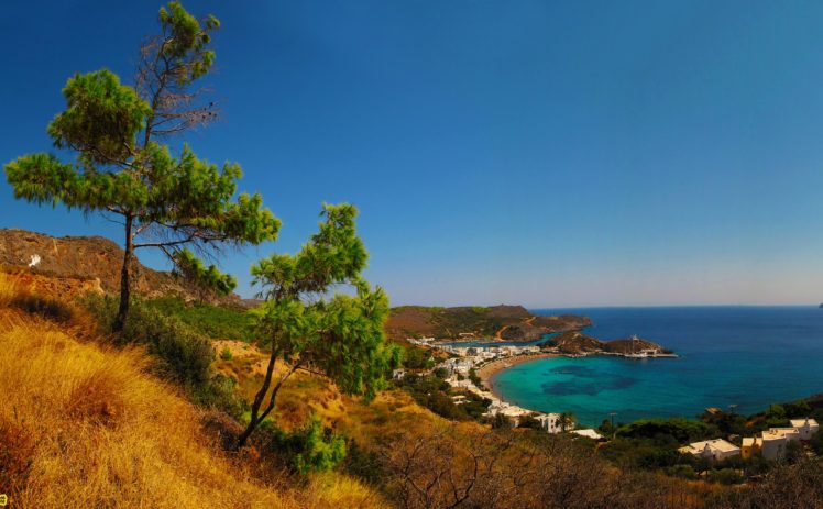 greece, Kapsali, Sea, Coast, Bay, Spit, Beach, House, Jetty, Horizon HD Wallpaper Desktop Background