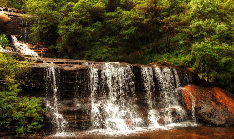 australia, Wentworth, Falls, Waterfall, Cascade, Stream, Rocks, Bushes HD Wallpaper Desktop Background