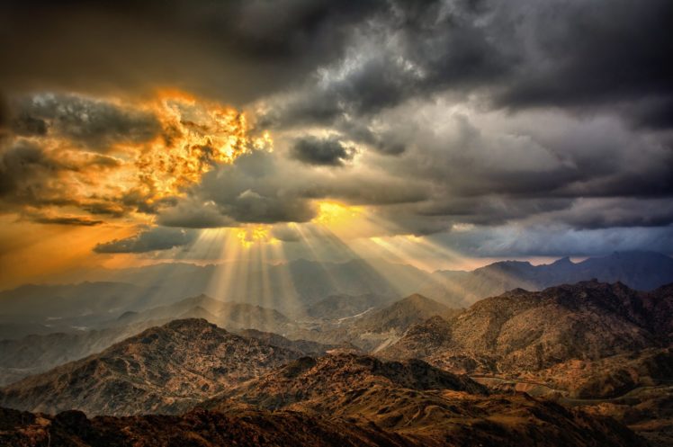 mountains, Desert, Clouds, Sun, Fir HD Wallpaper Desktop Background