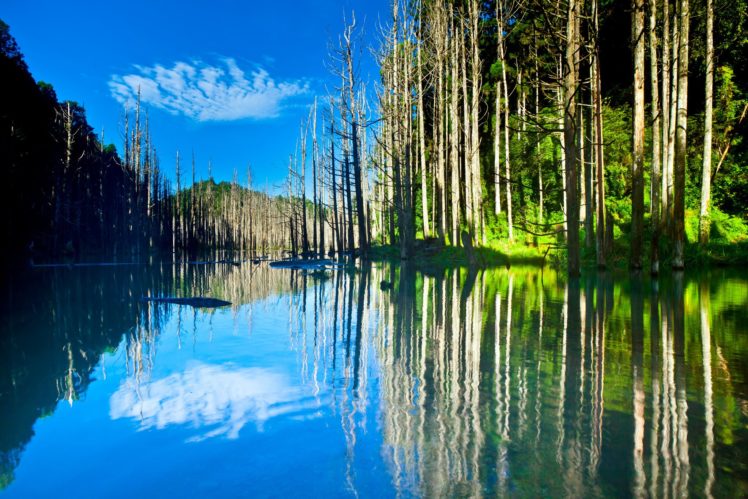 sky, Mountains, Lake, Trees, Reflection HD Wallpaper Desktop Background
