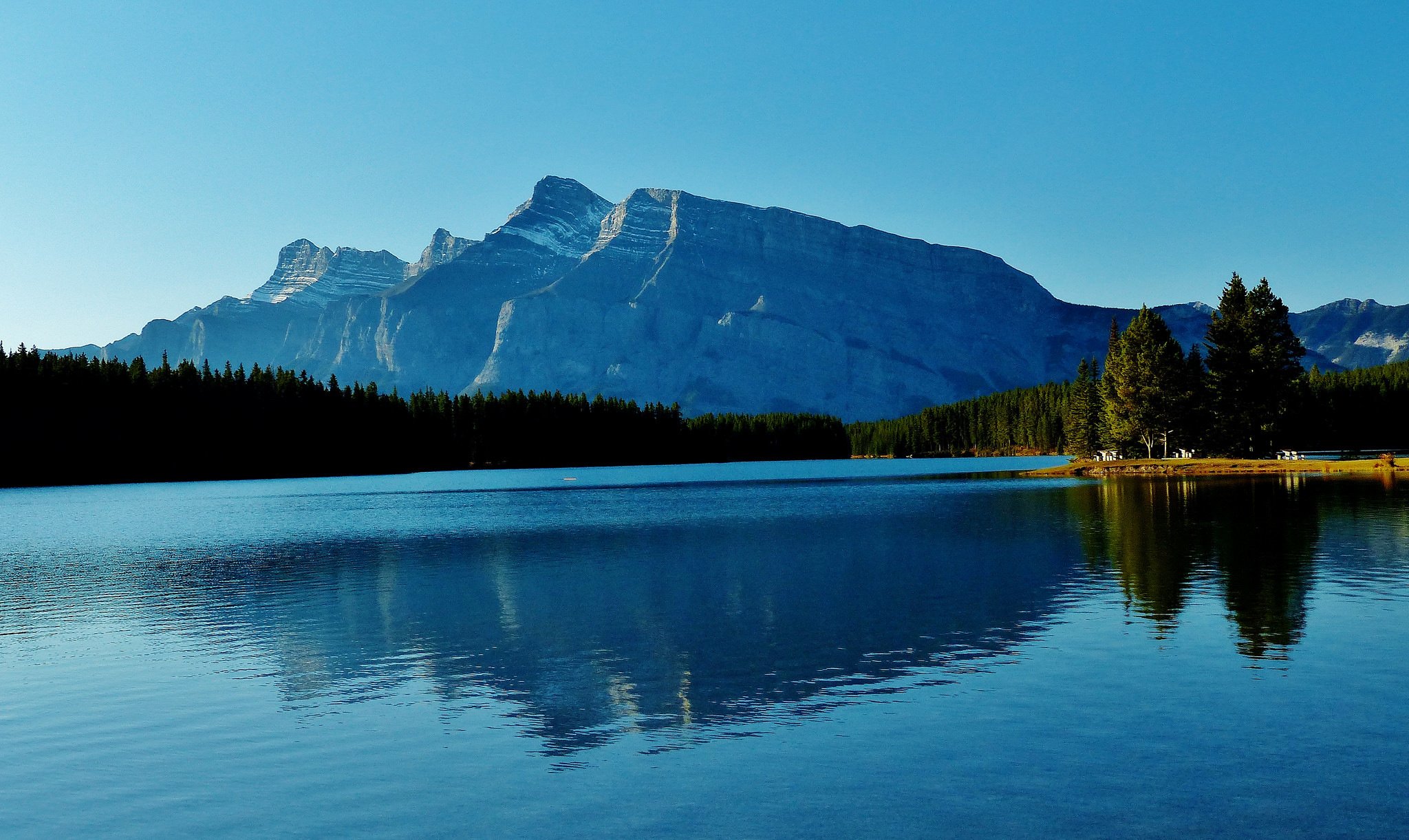 two, Jack, Lake, Banff, National, Park, Alberta, Canada, Mountains, Forest, Lake Wallpaper
