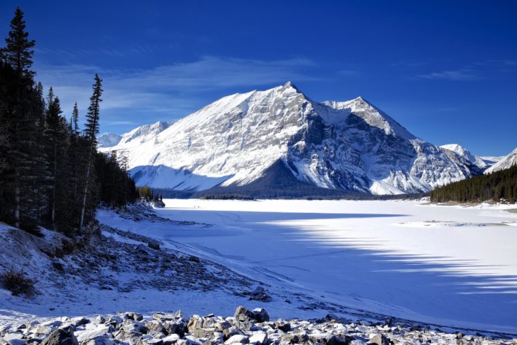 sky, Mountains, Winter, Lake, Trees, Snow, Ice, Fir HD Wallpaper Desktop Background