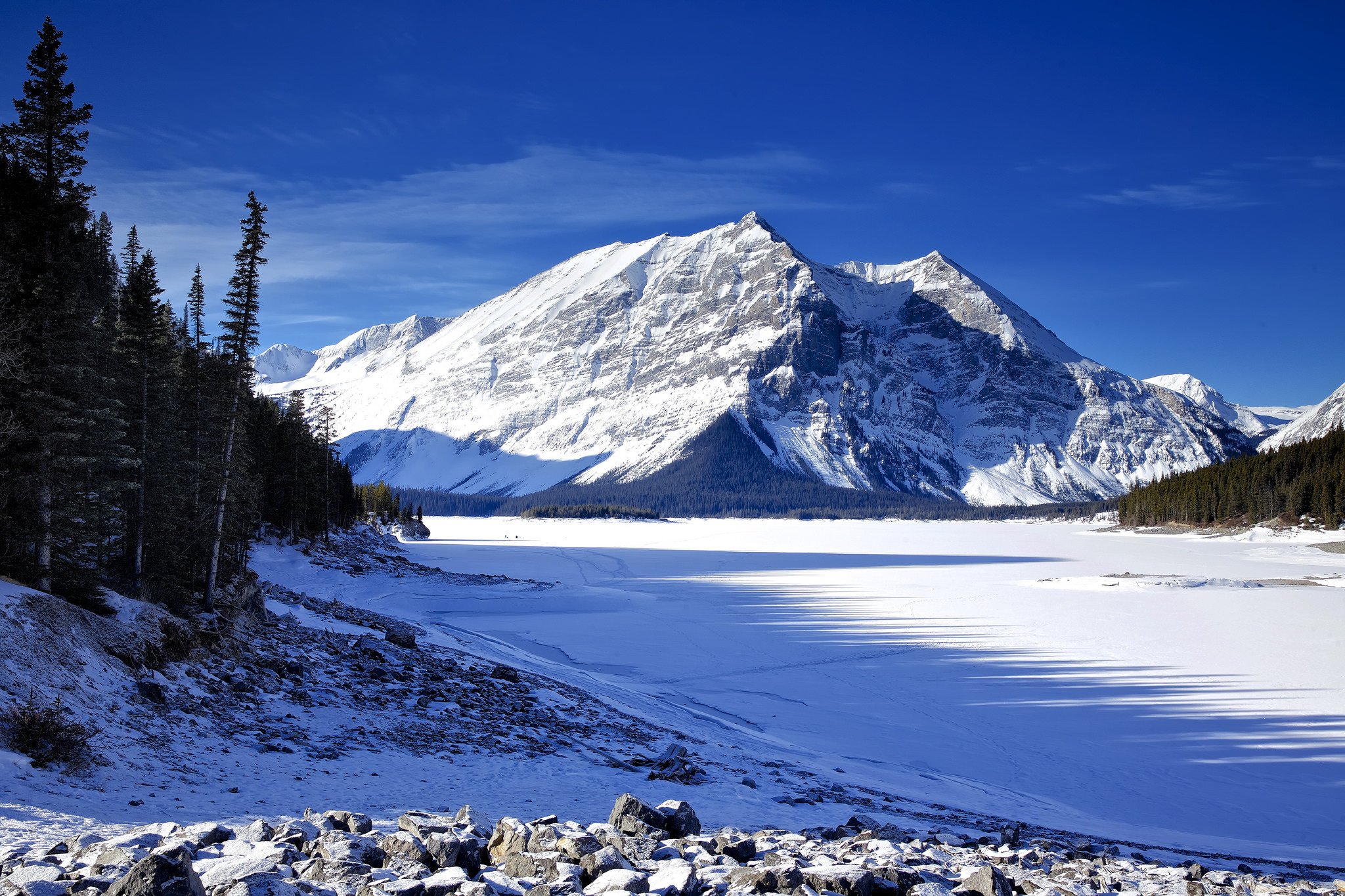 sky, Mountains, Winter, Lake, Trees, Snow, Ice, Fir Wallpaper