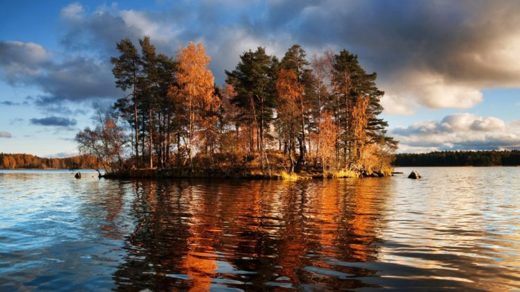 nature, Trees, Lake, Sky, Clouds HD Wallpaper Desktop Background