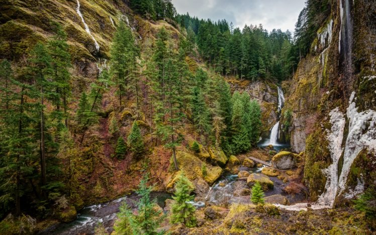 mountain, Waterfall, Tree, Forest, Nature HD Wallpaper Desktop Background