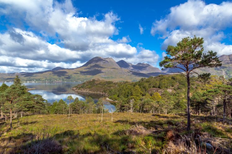 scotland, Scenery, Lake, Mountains, Clouds, Trees, Upper, Loch, Torridon, Nature HD Wallpaper Desktop Background