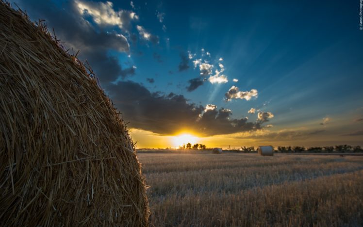 sunrises, And, Sunsets, Sky, Fields, Hay, Nature HD Wallpaper Desktop Background