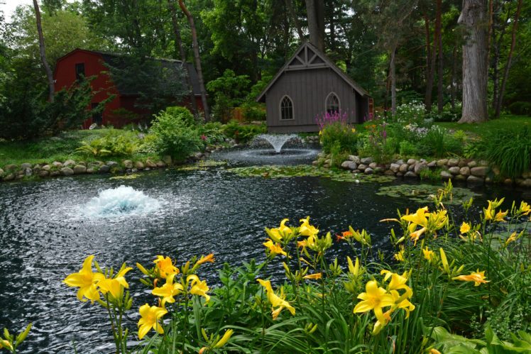 usa, Parks, Pond, Fountains, Lilies, Trees, Detroit, Garden, Nature HD Wallpaper Desktop Background