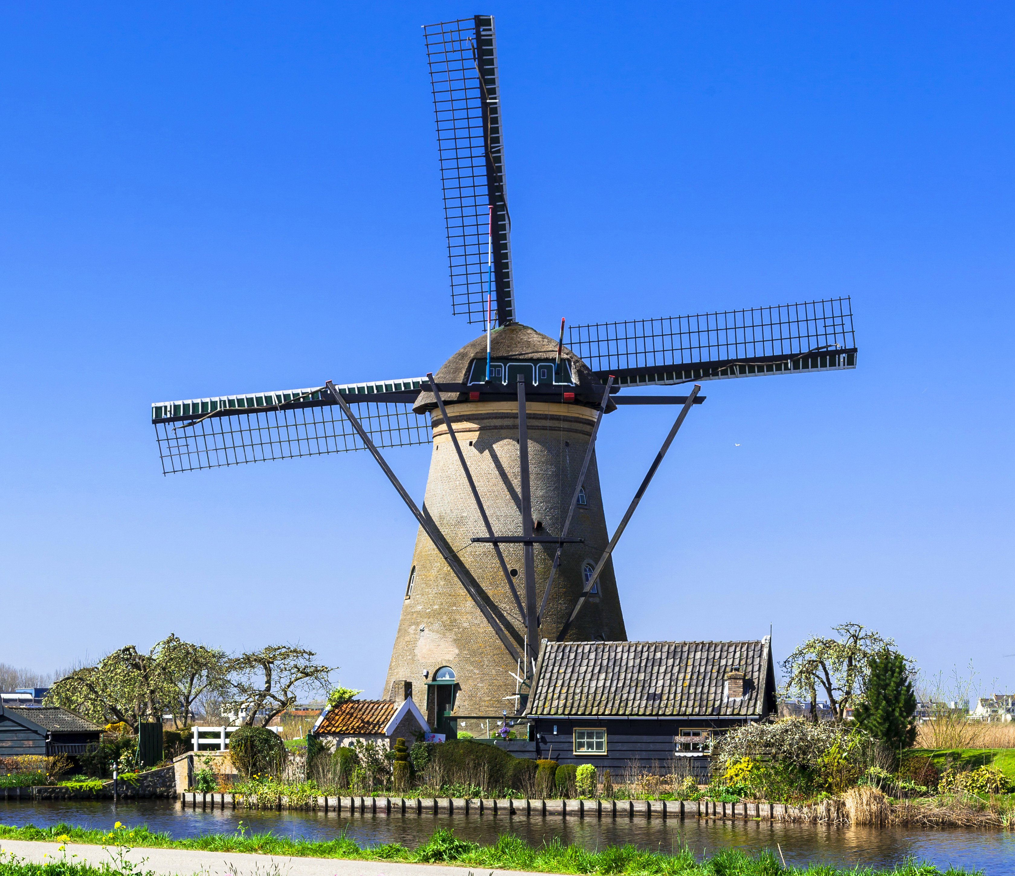 netherlands, Rivers, Houses, Mill, Nature Wallpaper