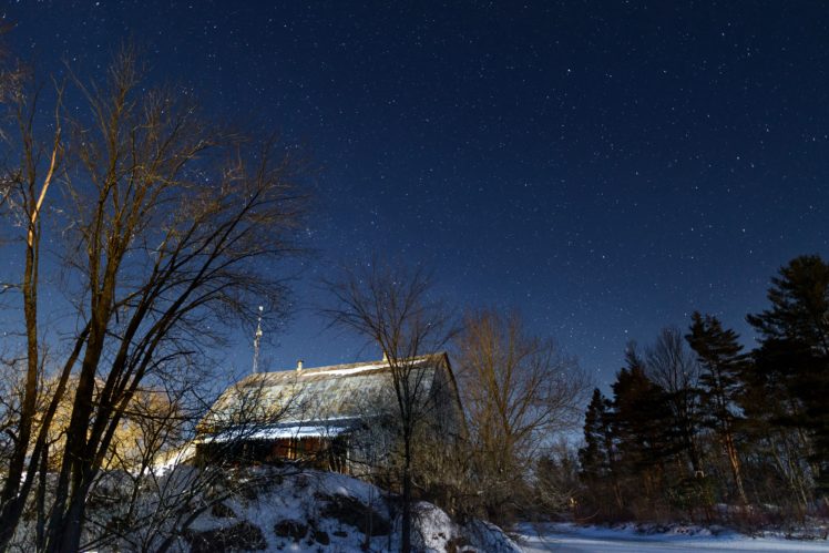 winter, Houses, Sky, Trees, Night, Nature HD Wallpaper Desktop Background