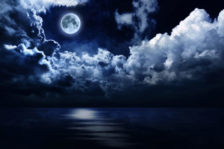 sky, Water, Night, Moon, Clouds, Nature HD Wallpaper Desktop Background