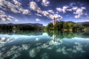 slovenia, Scenery, Lake, Sky, Clouds, Bled, Island, Nature