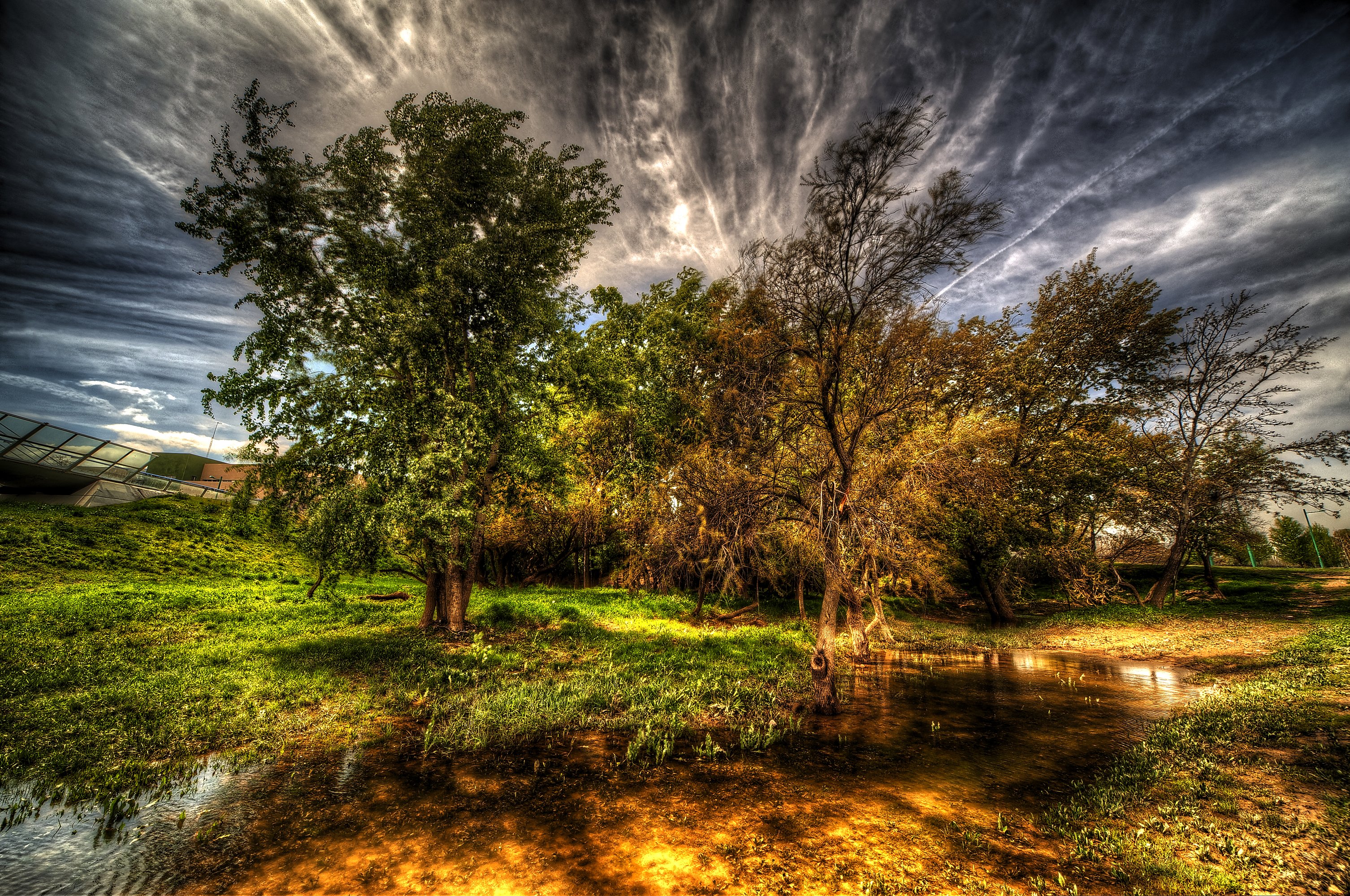 spain, Water, Hdr, Trees, Grass, Clouds, Zaragoza, Nature Wallpaper