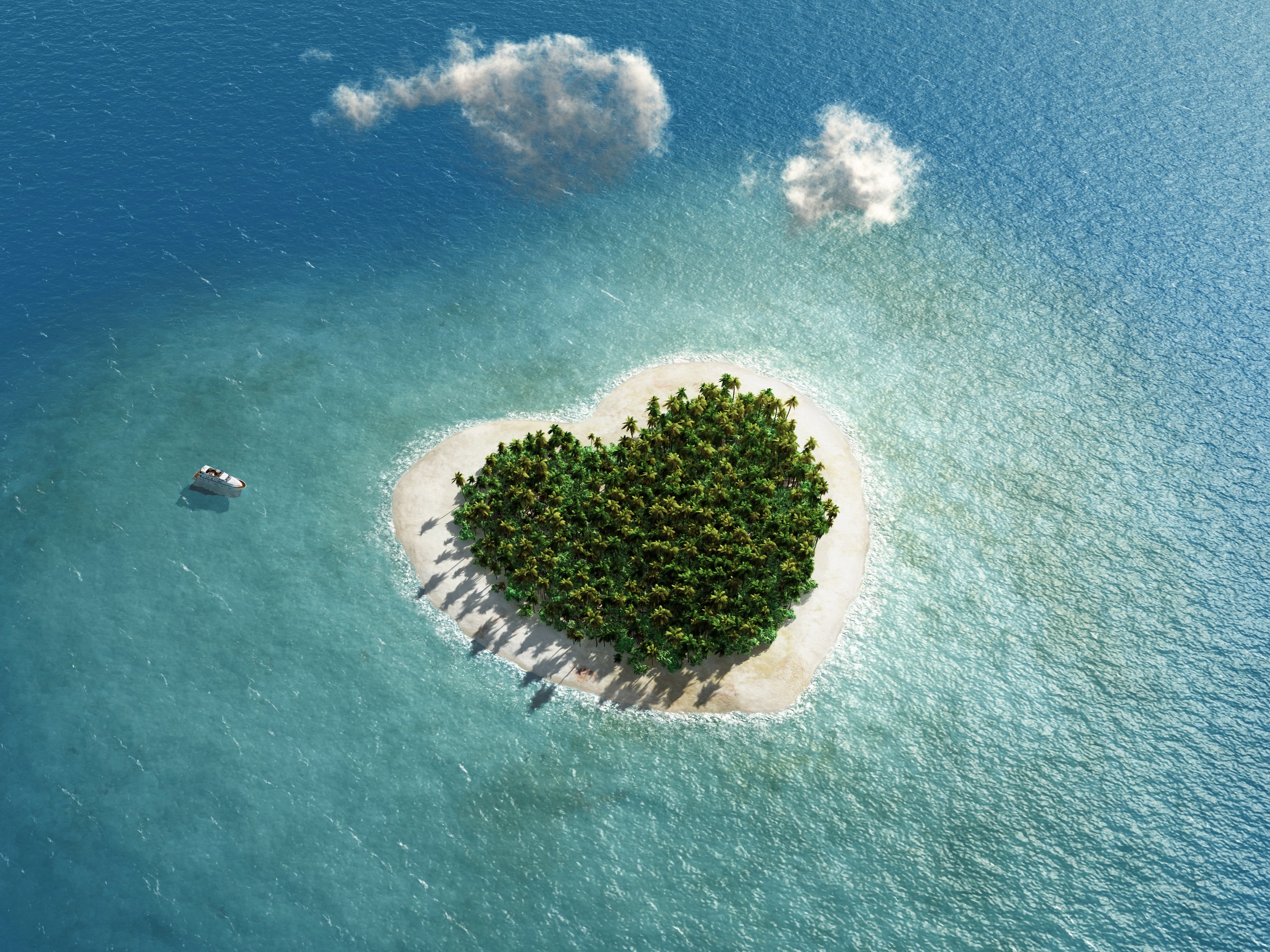 tropics, Sea, Island, From, Above, Heart, Nature Wallpaper