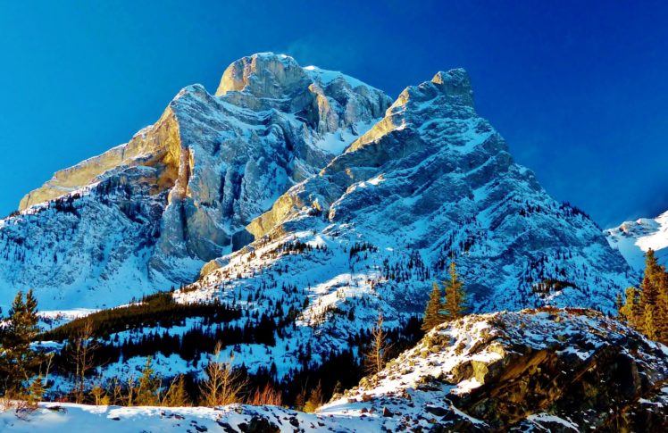 mountains, Canada, Snow, Kananaskis, Country, Nature HD Wallpaper Desktop Background