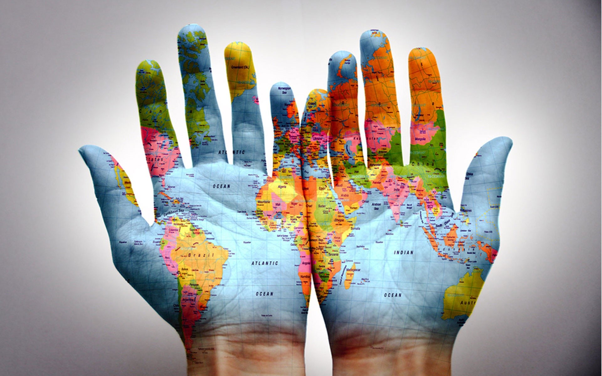 world, Hands, Worldmap, Creative Wallpaper