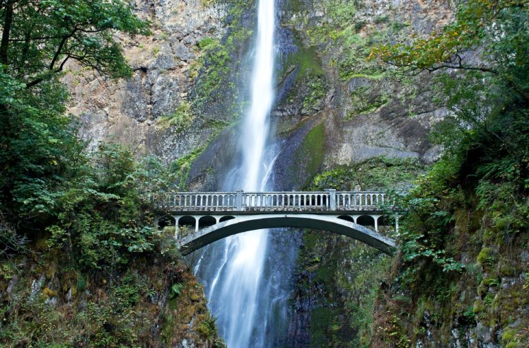 usa, Waterfalls, Bridges, Moss, Crag, Multnomah, Waterfalls, Nature HD Wallpaper Desktop Background