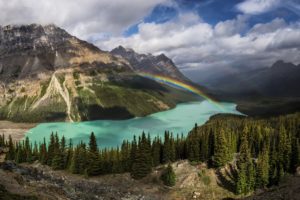 mountains, Scenery, Forests, Lake, Canada, Rainbow, Nature