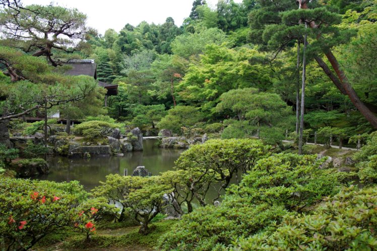 japan, Gardens, Pond, Trees, Shrubs, Kyoto, Nature HD Wallpaper Desktop Background