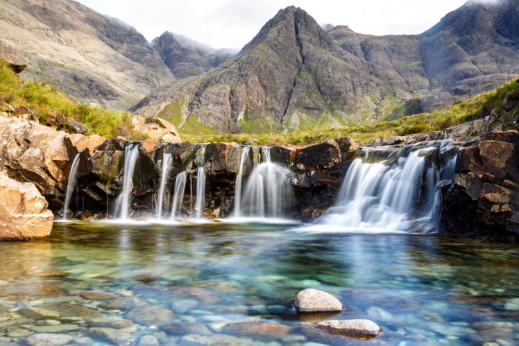 scotland, Waterfalls, Mountains, Stones, Highland, Nature HD Wallpaper Desktop Background