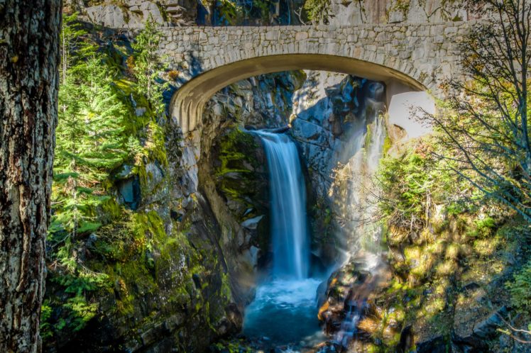 usa, Parks, Waterfalls, Bridges, Christine, Falls, Mt, Rainier, National, Park, Nature HD Wallpaper Desktop Background