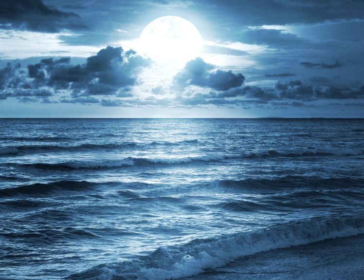sea, Sky, Clouds, Moon, Horizon, Nature HD Wallpaper Desktop Background