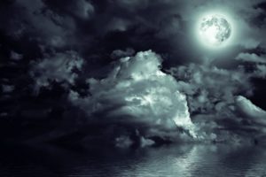 sky, Water, Night, Moon, Clouds, Nature