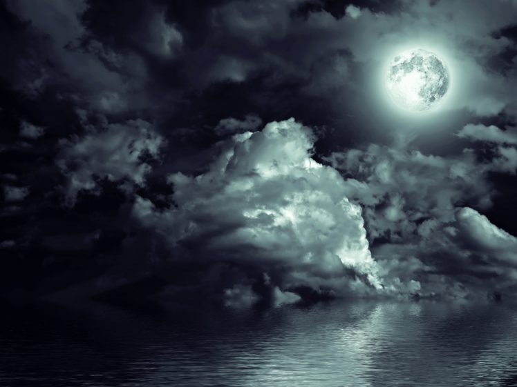 sky, Water, Night, Moon, Clouds, Nature HD Wallpaper Desktop Background