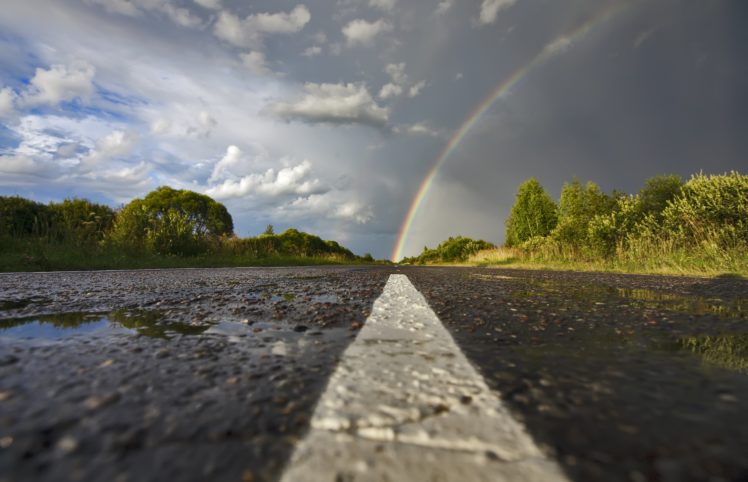 asphalt, Rainbow, Clouds, Nature HD Wallpaper Desktop Background