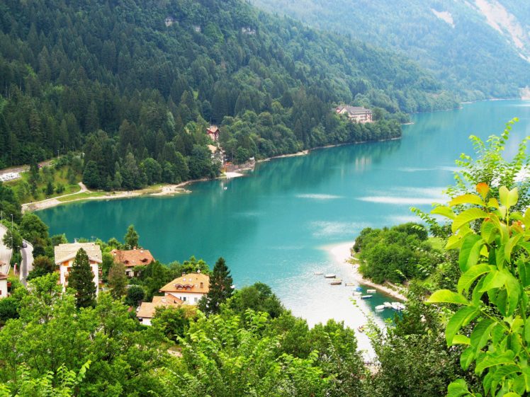 italy, Rivers, Forests, Houses, Scenery, Molveno, Nature HD Wallpaper Desktop Background