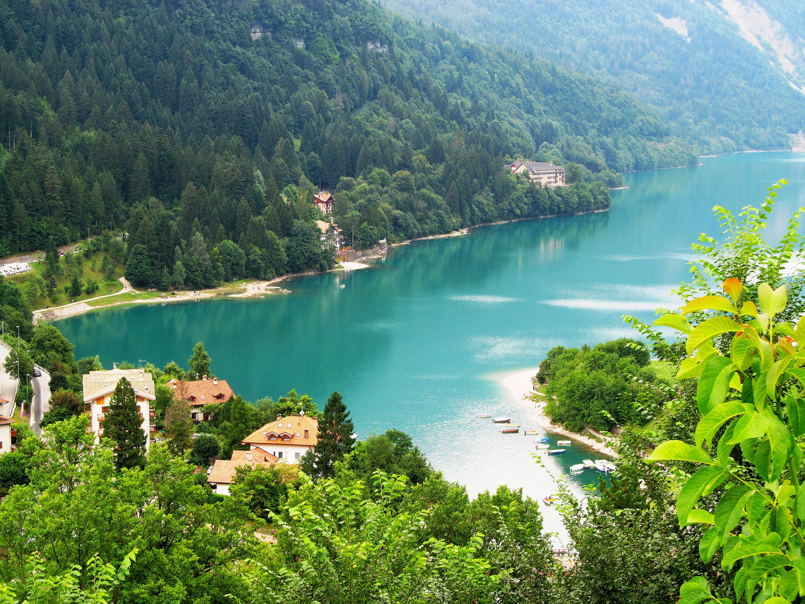 italy, Rivers, Forests, Houses, Scenery, Molveno, Nature Wallpaper