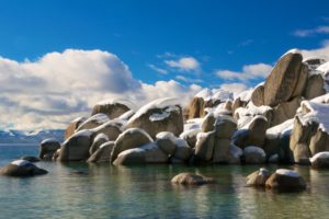 stones, Sky, Usa, Lake, Snow, Clouds, California, Nature