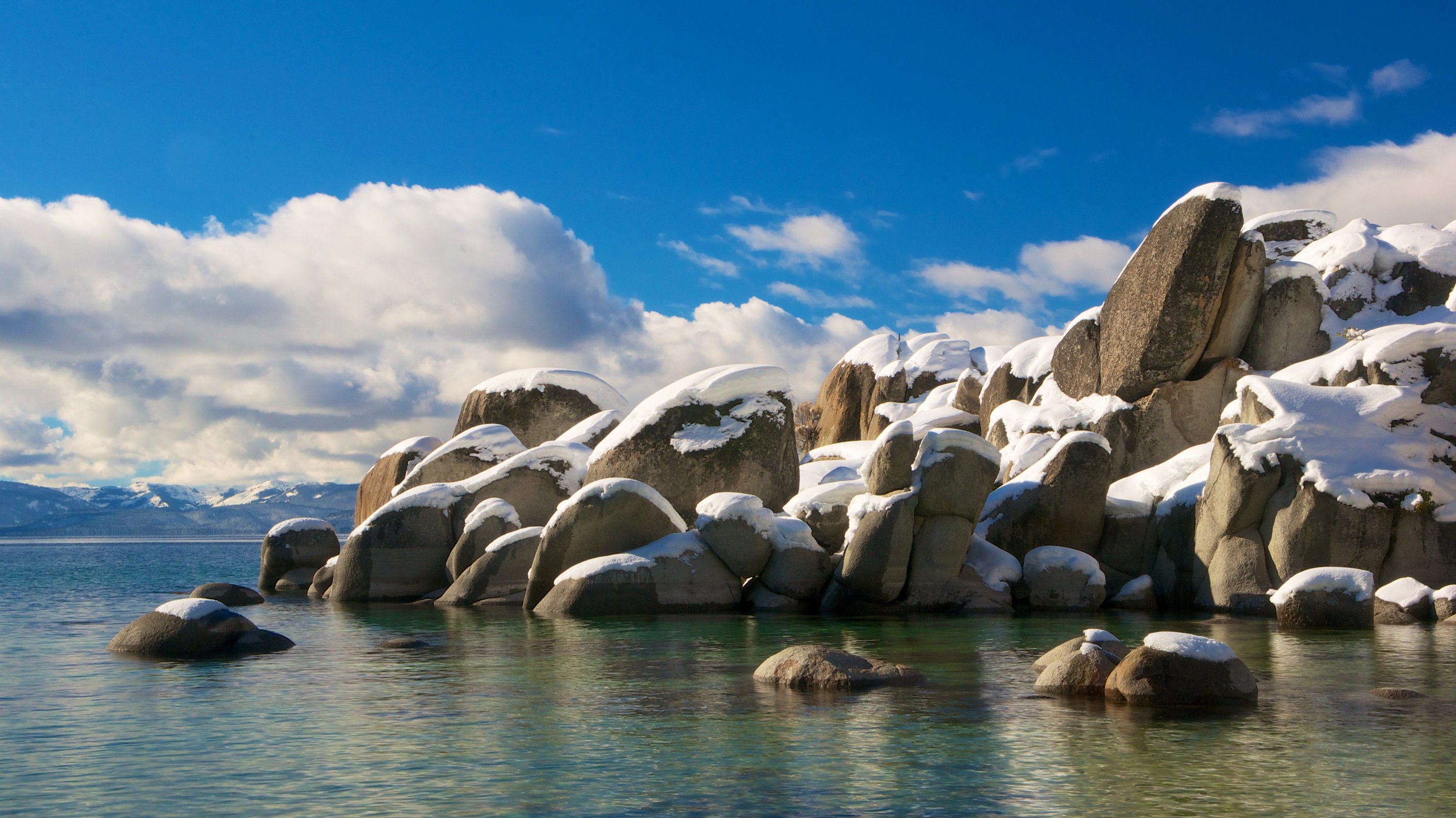 stones, Sky, Usa, Lake, Snow, Clouds, California, Nature Wallpaper