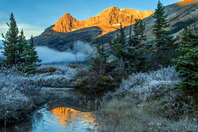 canada, Parks, Mountains, Winter, Scenery, Banff, Fir, Stream, Nature HD Wallpaper Desktop Background