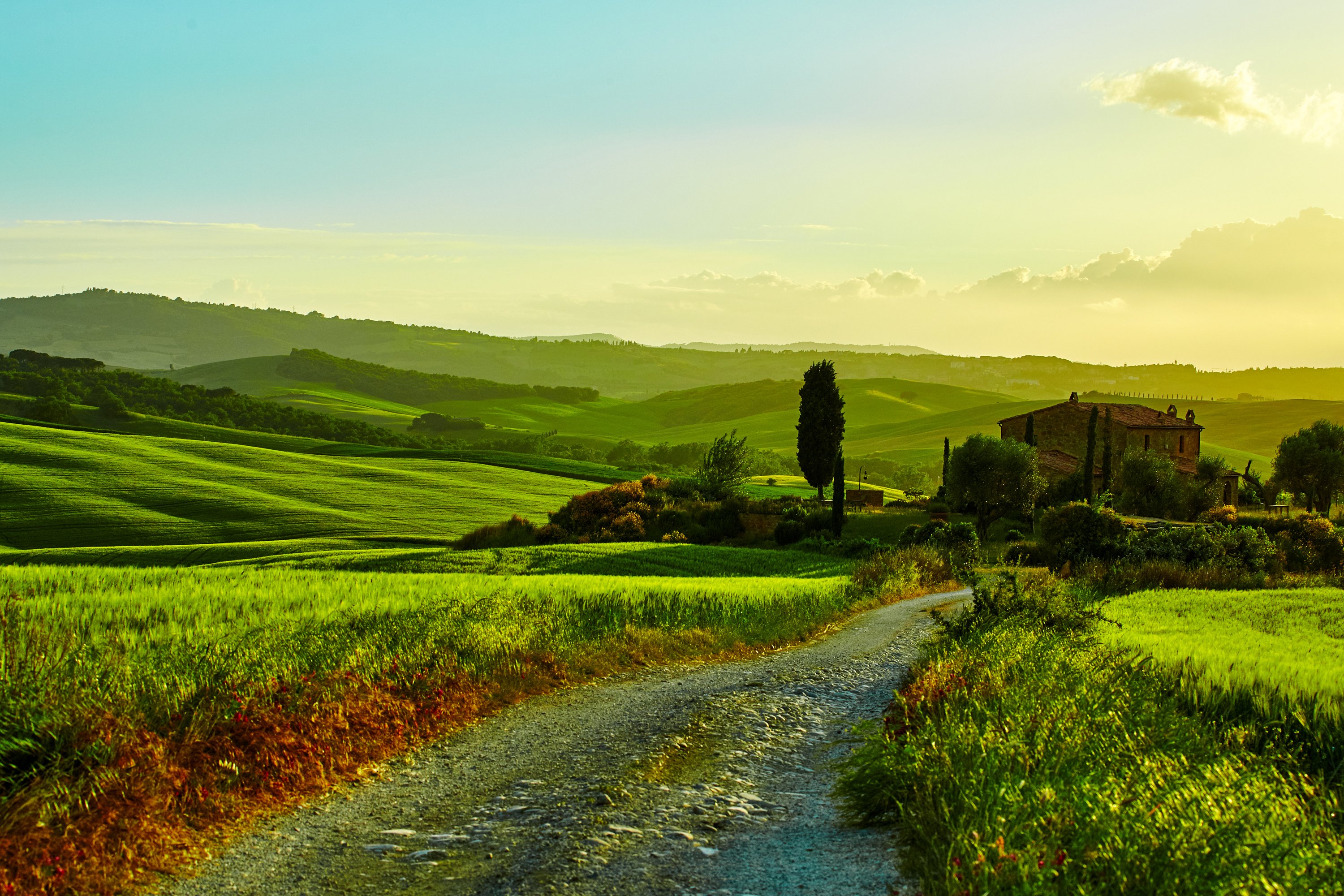 italy, Scenery, Fields, Grasslands, Roads, Tuscany, Hills, Nature Wallpaper