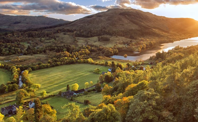 scotland, Scenery, Fields, Trees, Clouds, Tuirc, Nature, Autumn HD Wallpaper Desktop Background
