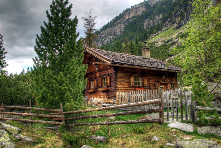 ustria, Houses, Mountains, Alps, Fir, Fence, Nature HD Wallpaper Desktop Background