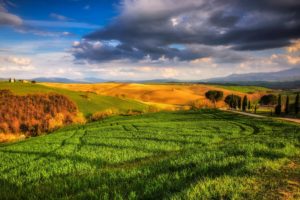 italy, Scenery, Fields, Sky, Clouds, Grass, Tuscany, Nature