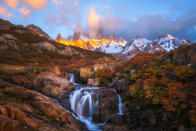 scenery, Mountains, Autumn, Waterfalls, South, America, Patagonia, Nature HD Wallpaper Desktop Background